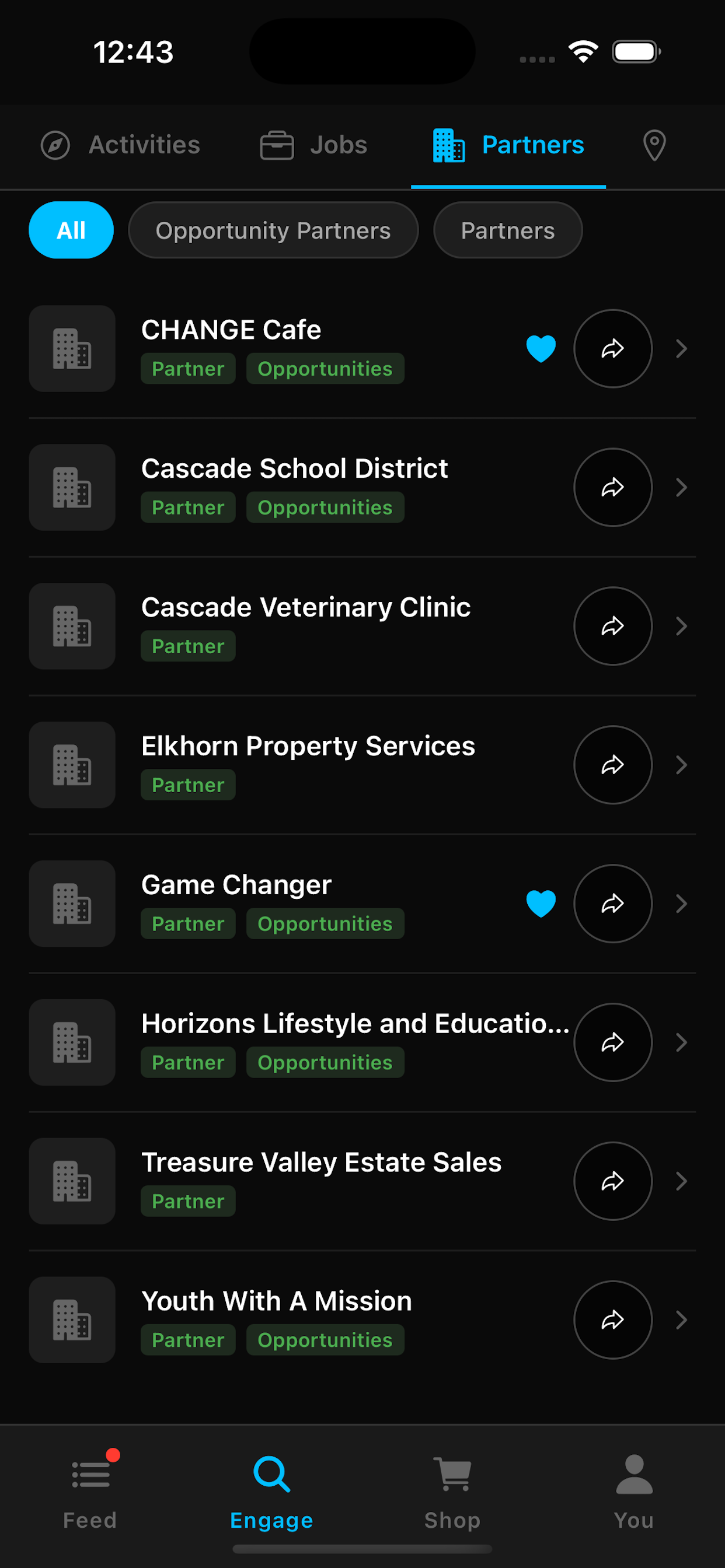 NGEN partners list with opportunity providers and favorites