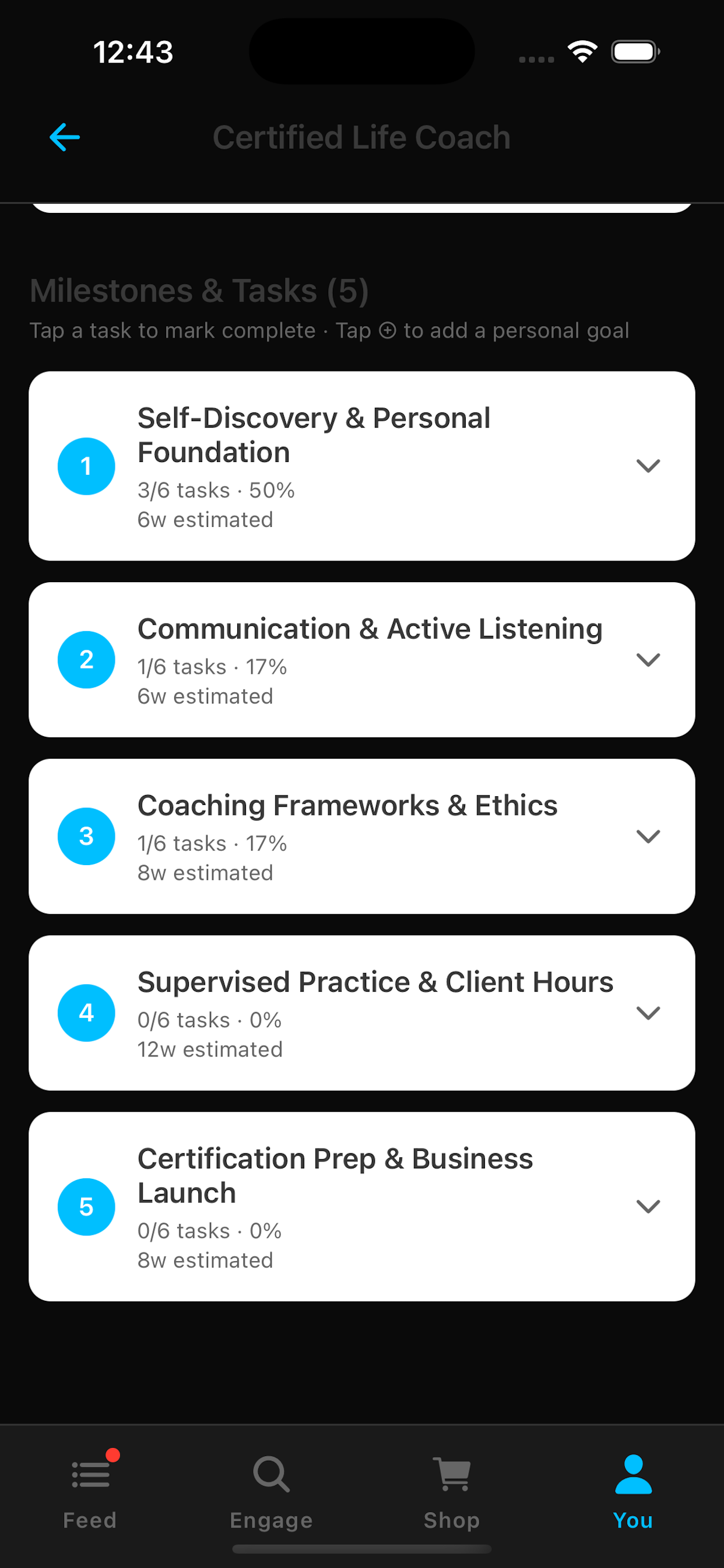 NGEN milestone and task list for a growth pathway or certification